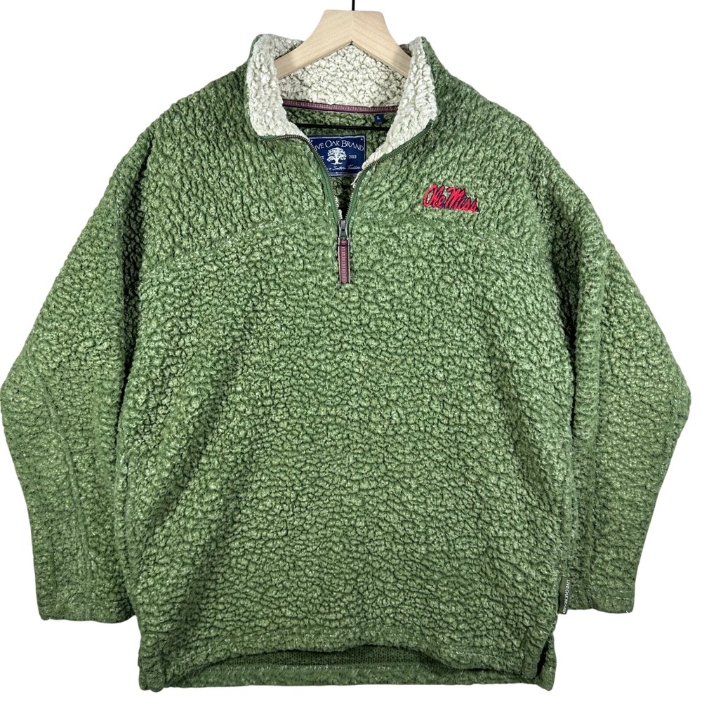 Ole Miss Rebels Pullover Men Large Green Sherpa Fleece 1/4 Zip Preppy College
